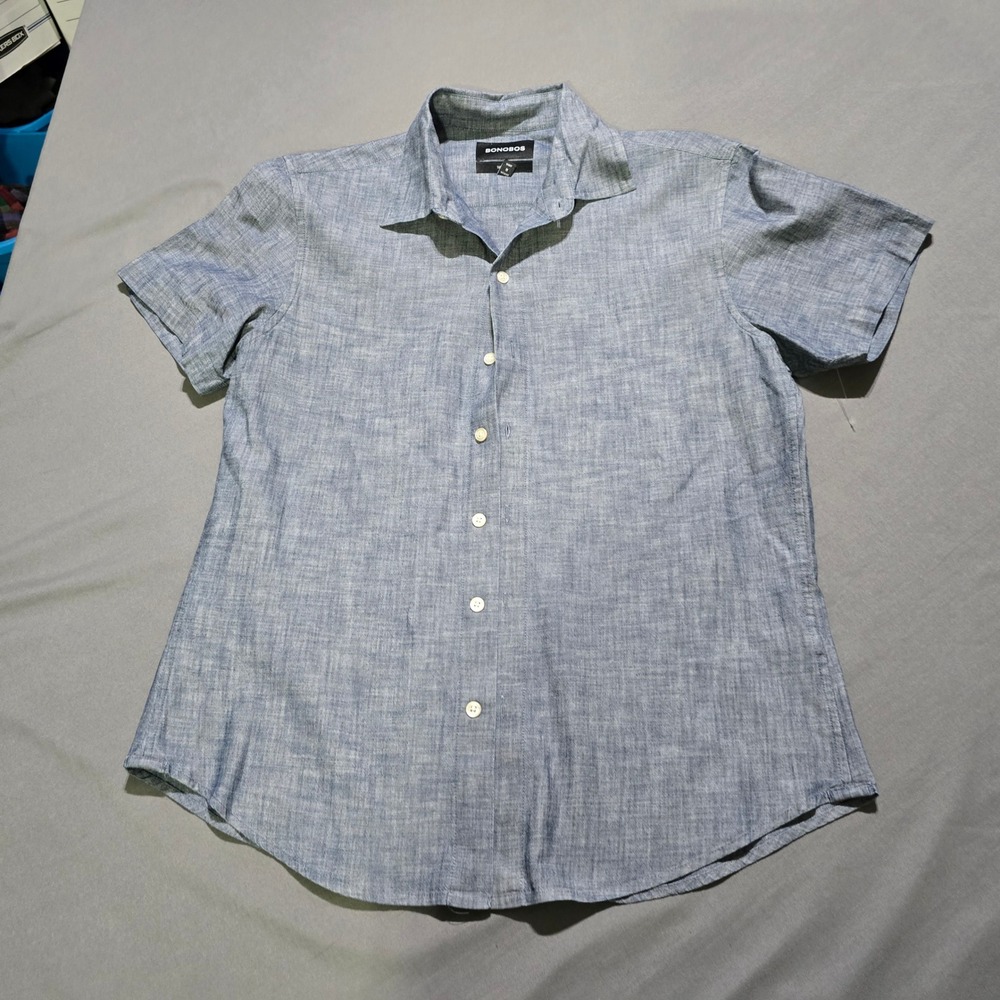Bonobos Button Down Mens M Blue Tailored Fit Short Sleeve Cotton Shirt